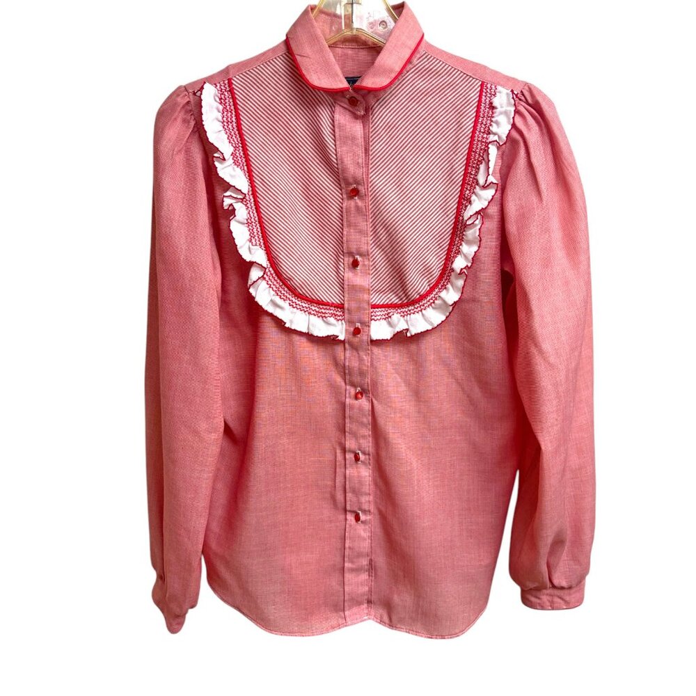 Panhandle Slim Pink Ruffled Western Yoke Blouse